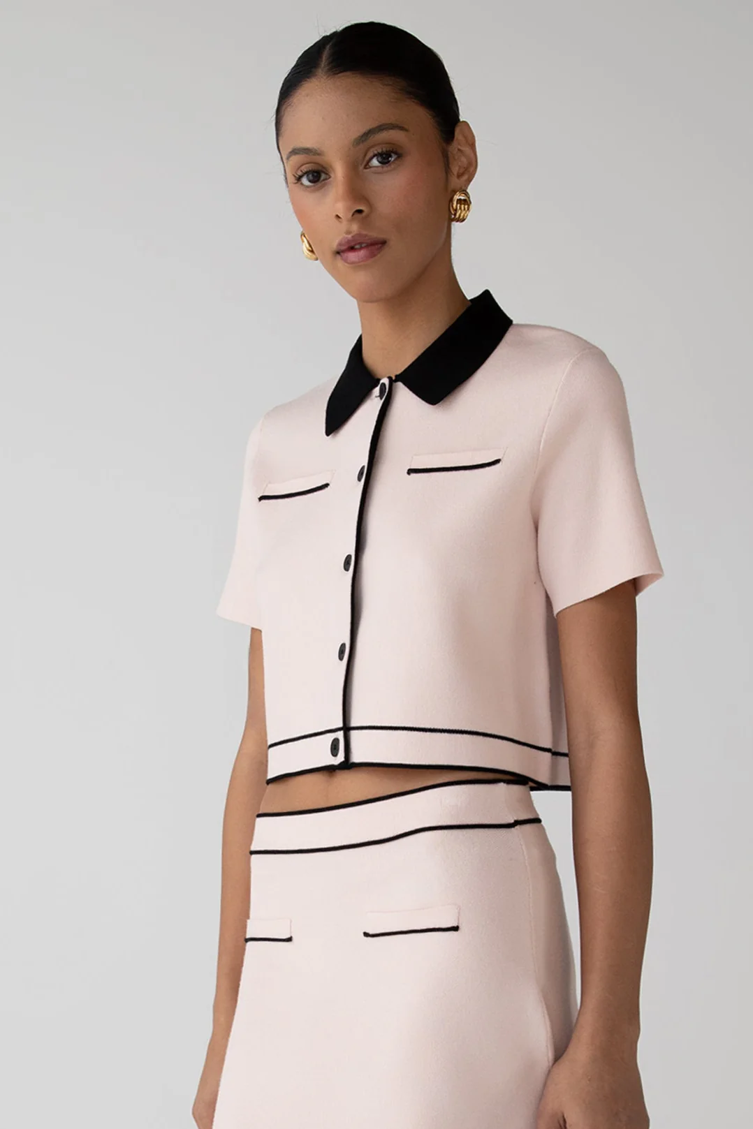 CROPPED KNIT CONTRAST TRIM TOP - Image 5