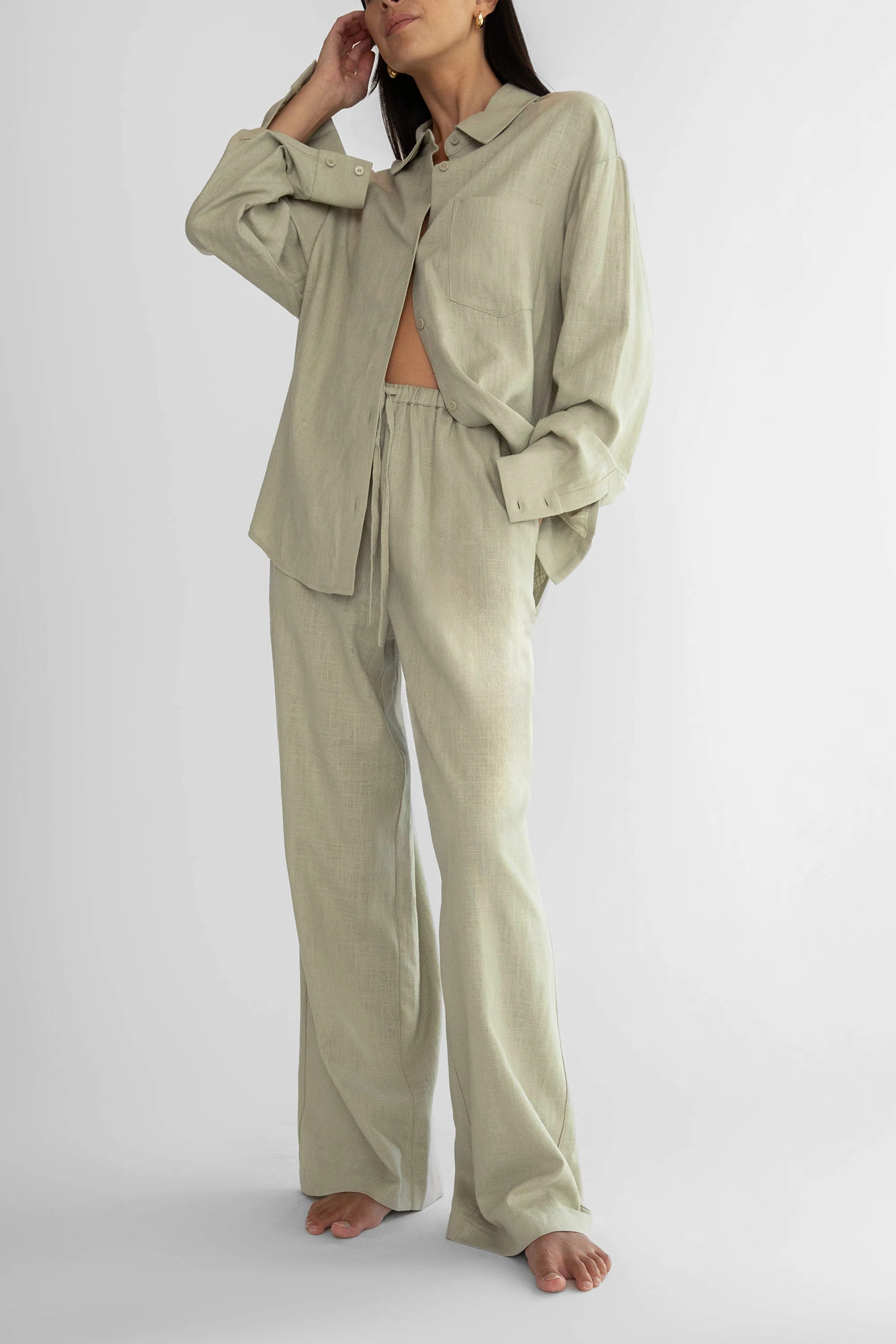 LINEN BLEND WIDE LEG PANT - Image 3
